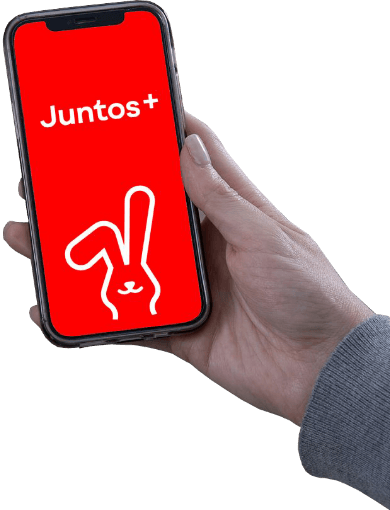 mano sosteniendo app juntos+